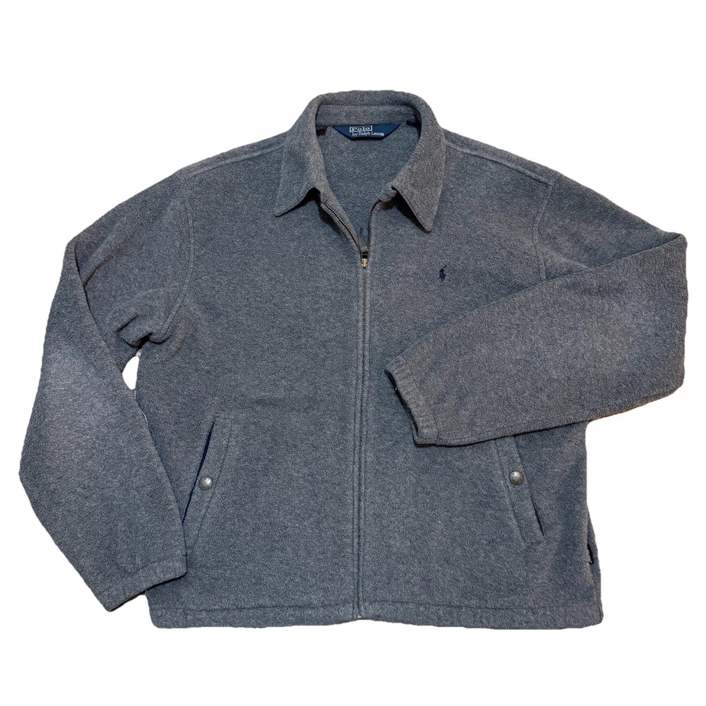 Polo‎ Ralph Lauren Jacket Mens L Gray Fleece Zip Up Bomber Coat Polartec EUC